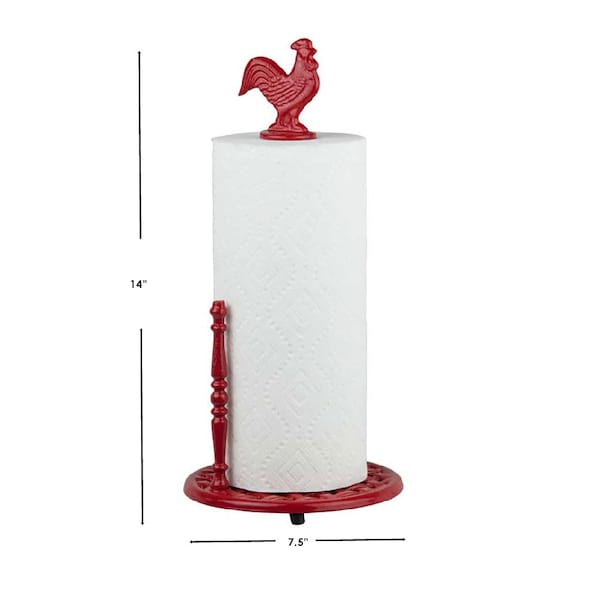 Hds Trading Cast Iron Rooster Paper Towel Holder, Red - ZOR96046