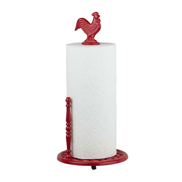 Hds Trading Cast Iron Rooster Paper Towel Holder, Red - ZOR96046
