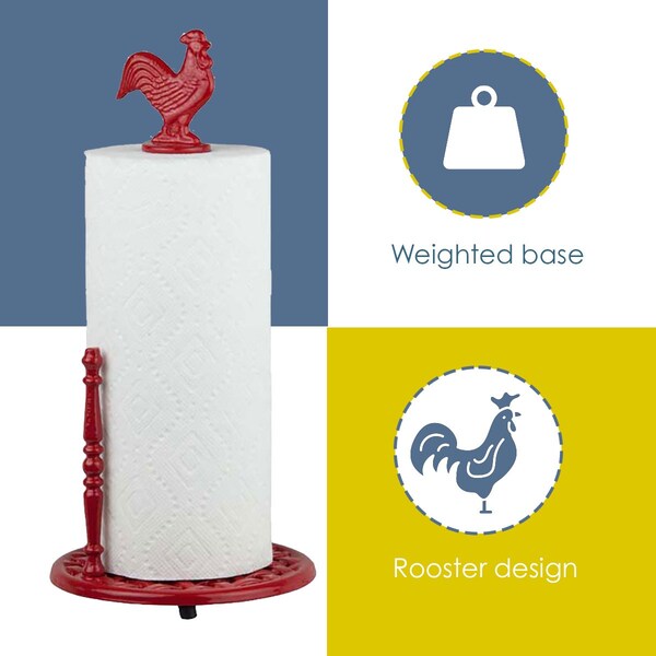 Hds Trading Cast Iron Rooster Paper Towel Holder, Red - ZOR96046