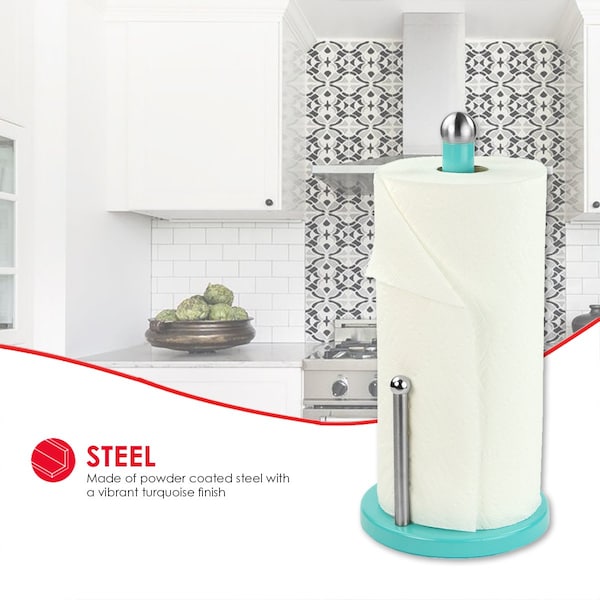 Home Basics Powder Coated Steel Paper Towel Holder, Turquoise - PH44974