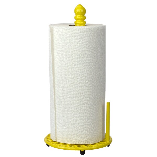 Home Basics Sunflower FreeStanding Cast Iron Paper Towel Holder with Dispensing Side Bar, Yellow - PH45804