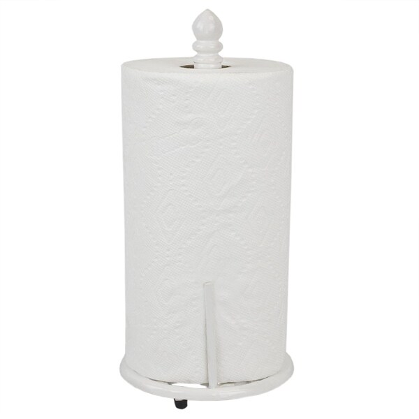 Hds Trading Lattice Collection Cast Iron Paper Towel Holder, White - ZOR96041