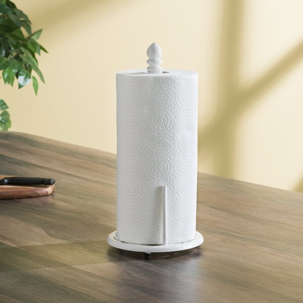 Hds Trading Lattice Collection Cast Iron Paper Towel Holder, White - ZOR96041