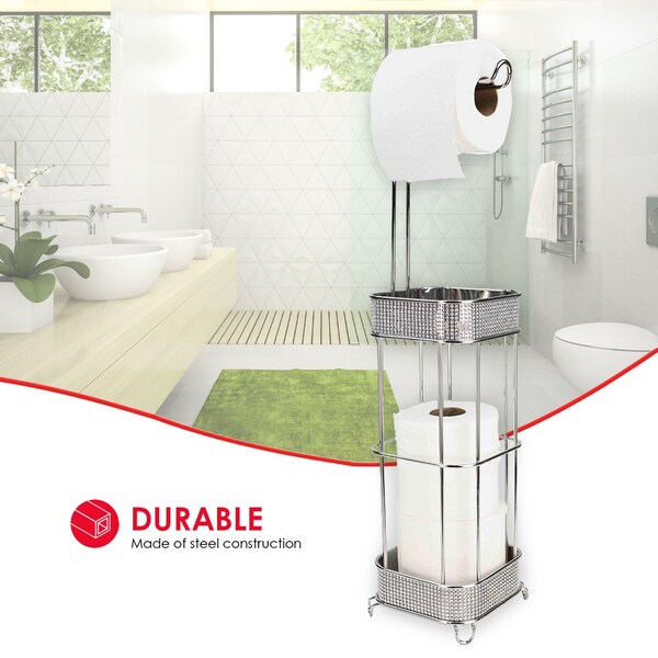 Home Basics Home Basics Diamond Collection Free-Standing Dispensing Toilet Paper Holder, Chrome - ZOR96302