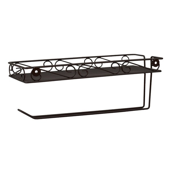 Home Basics Scroll Collection Wall Mounted Paper Towel Holder with Basket, Bronze - PH49448