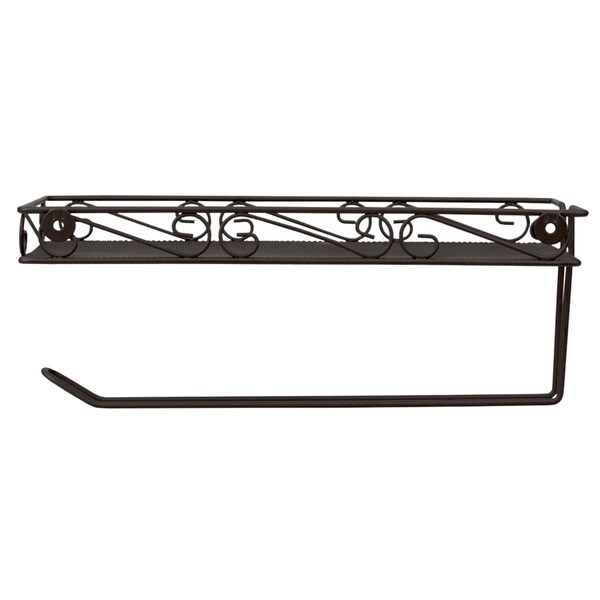 Home Basics Scroll Collection Wall Mounted Paper Towel Holder with Basket, Bronze - PH49448