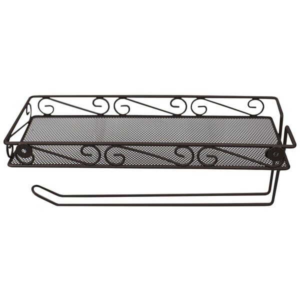 Home Basics Scroll Collection Wall Mounted Paper Towel Holder with Basket, Bronze - PH49448