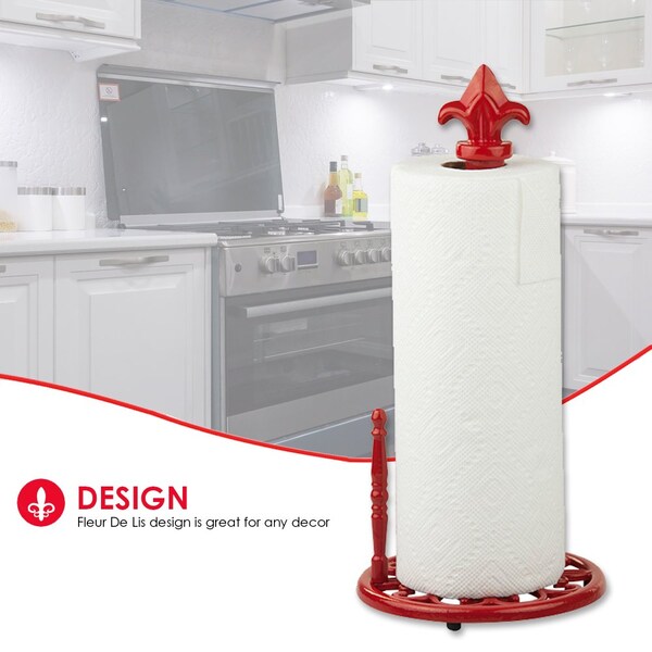 Home Basics Cast Iron Fleur De Lis Paper Towel Holder, Red - PH44390