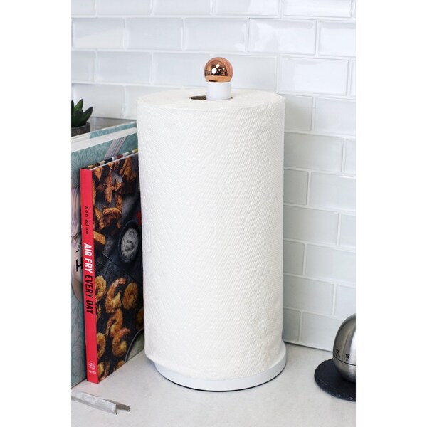 Home Basics Grove Free Standing Paper Towel Holder with Weighted Base and Padded Base, White - PH45931
