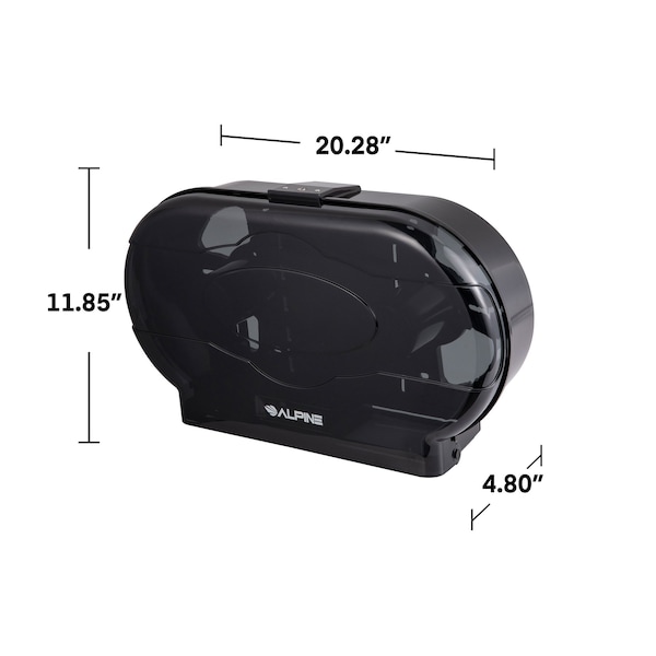 Alpine Industries Jumbo Double-Roll Toilet Paper Dispenser, Black - ALP482-2-ECO-TBLK