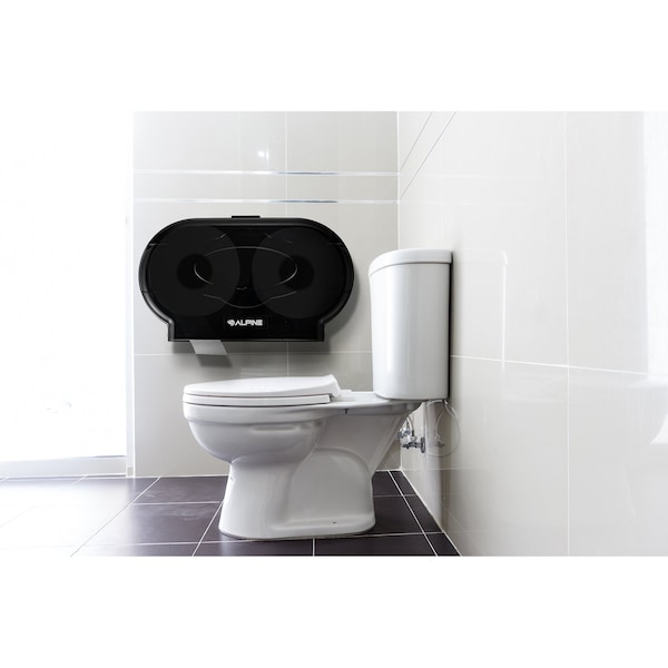 Alpine Industries Jumbo Double-Roll Toilet Paper Dispenser, Black - ALP482-2-ECO-TBLK