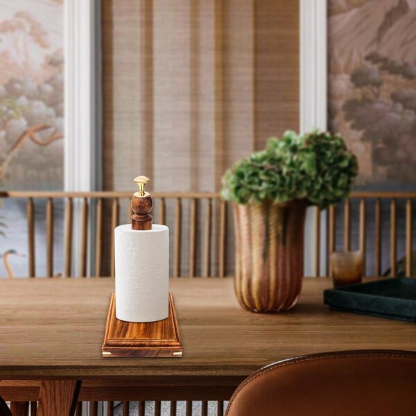 Vintiquewise Decorative Wood Paper Towel Holder with Stand for Kitchen, Dining Room, and Office - QI004389