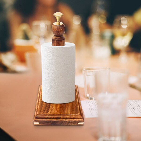 Vintiquewise Decorative Wood Paper Towel Holder with Stand for Kitchen, Dining Room, and Office - QI004389