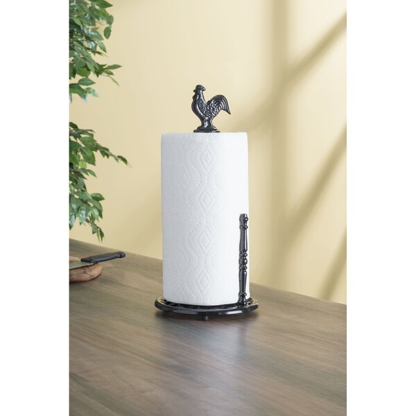 Hds Trading Cast Iron Rooster Paper Towel Holder, Black - ZOR96047
