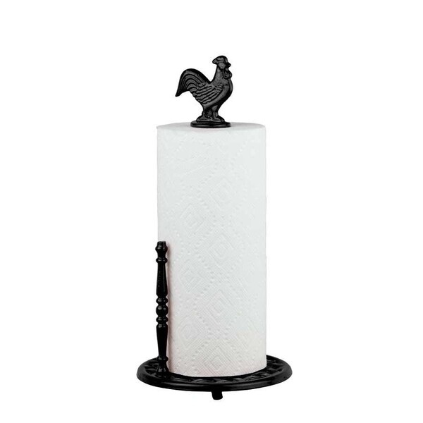 Hds Trading Cast Iron Rooster Paper Towel Holder, Black - ZOR96047
