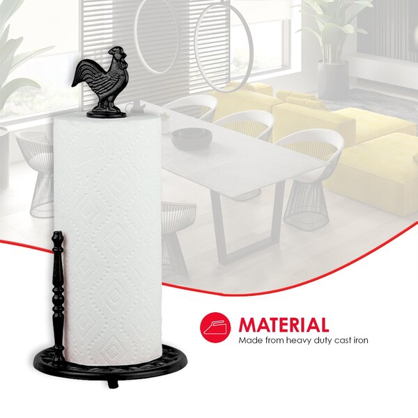 Hds Trading Cast Iron Rooster Paper Towel Holder, Black - ZOR96047