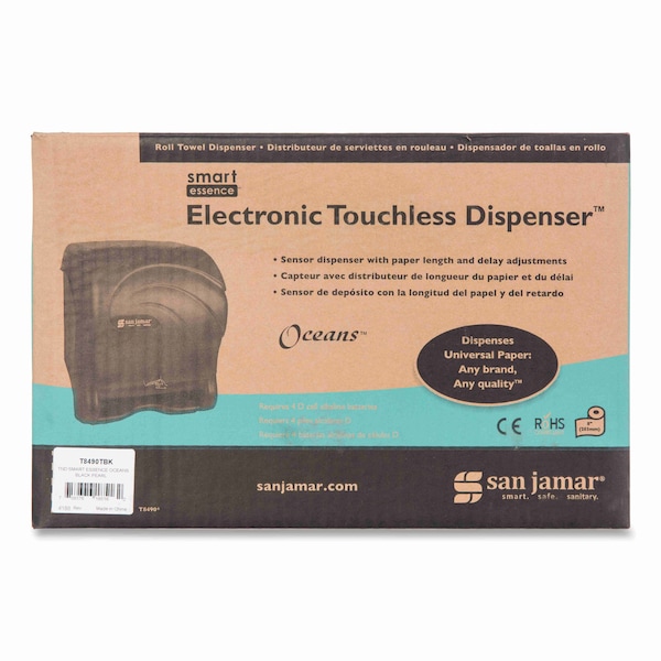 San Jamar Oceans Smart Essence ElecTowel Dispenser, 14.4hx11.8wx9.1d, Bk, Plastic - SAN T8490TBK