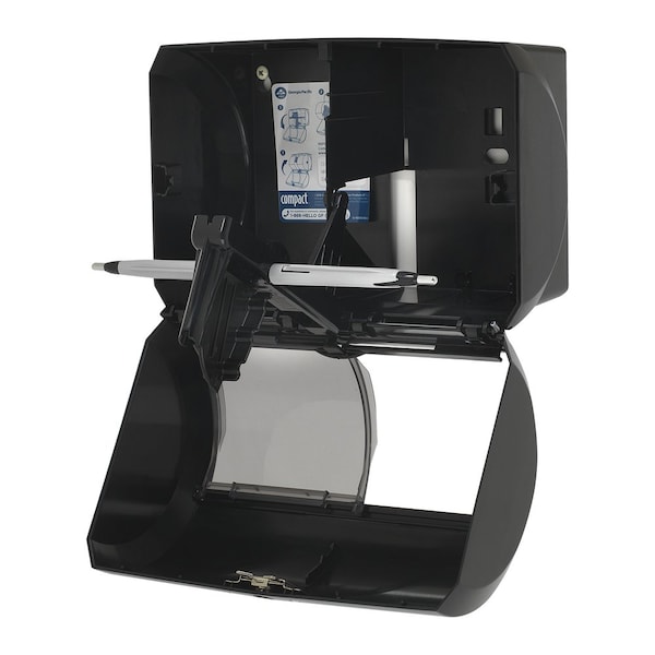Georgia-Pacific Toilet Paper Dispenser, Compact, Horizontal Double Roll, Coreless, Wall Mount, Black - 56784A