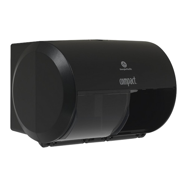 Georgia-Pacific Toilet Paper Dispenser, Compact, Horizontal Double Roll, Coreless, Wall Mount, Black - 56784A