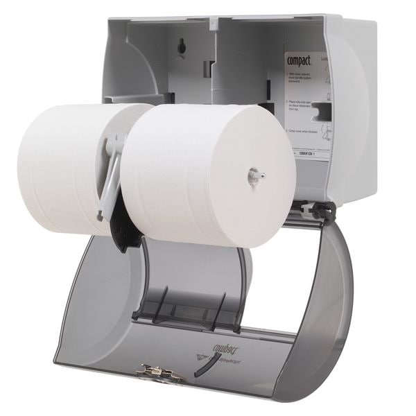 Georgia-Pacific Toilet Paper Dispenser, Compact, Horizontal Double Roll, Coreless, Wall Mount, Black - 56784A