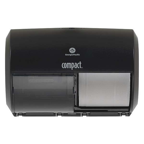 Georgia-Pacific Toilet Paper Dispenser, Compact, Horizontal Double Roll, Coreless, Wall Mount, Black - 56784A