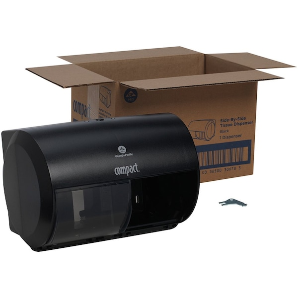 Georgia-Pacific Toilet Paper Dispenser, Compact, Horizontal Double Roll, Coreless, Wall Mount, Black - 56784A