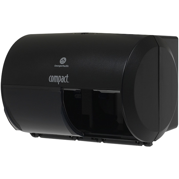 Georgia-Pacific Toilet Paper Dispenser, Compact, Horizontal Double Roll, Coreless, Wall Mount, Black - 56784A