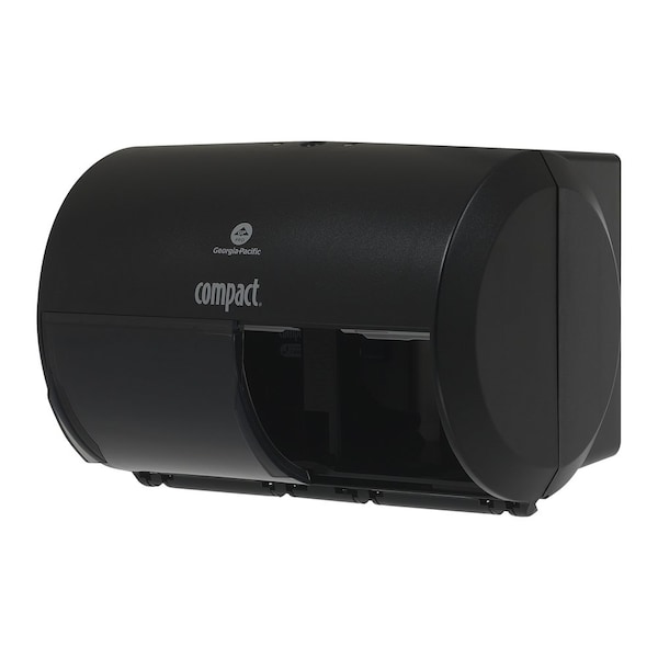 Georgia-Pacific Toilet Paper Dispenser, Compact, Horizontal Double Roll, Coreless, Wall Mount, Black - 56784A