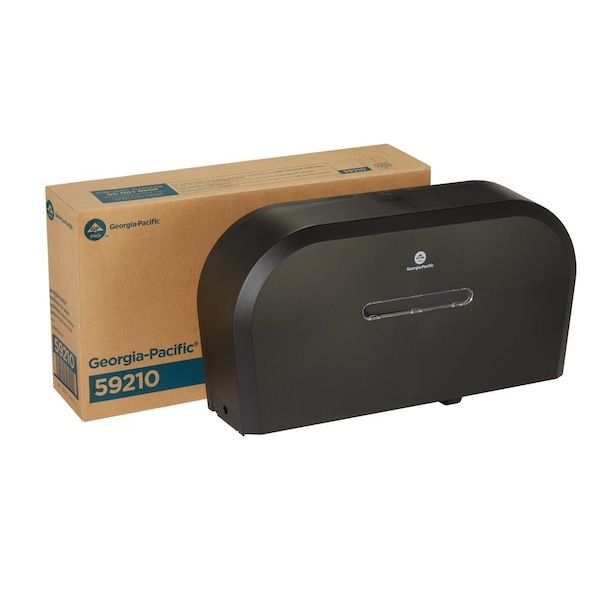 Georgia-Pacific Toilet Paper Dispenser, Horizontal Double Roll, Jumbo Core, Wall Mount, Smoke - 59210