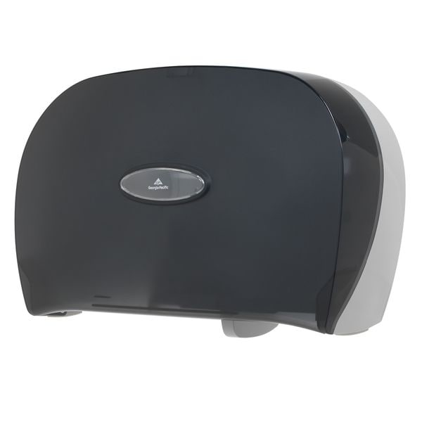 Georgia-Pacific Toilet Paper Dispenser, Horizontal Double Roll, Jumbo Core, Wall Mount, Smoke - 59210
