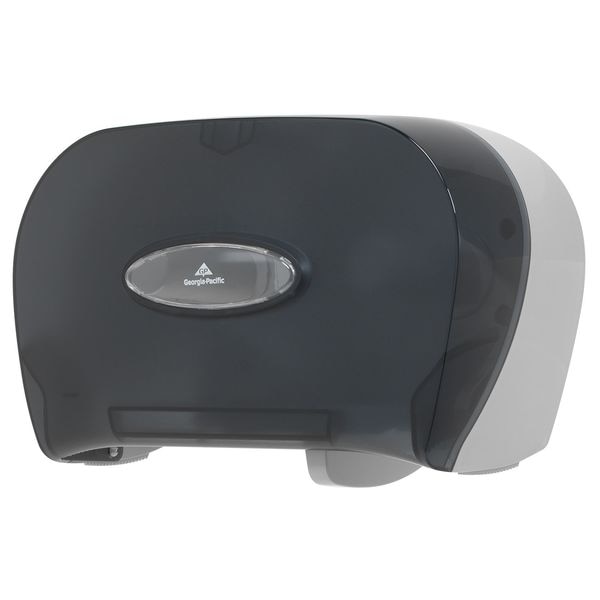 Georgia-Pacific Toilet Paper Dispenser, Horizontal Double Roll, Standard Core, Wall Mount, Smoke - 59206