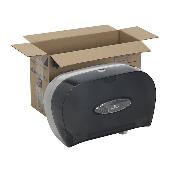 Georgia-Pacific Toilet Paper Dispenser, Horizontal Double Roll, Standard Core, Wall Mount, Smoke - 59206