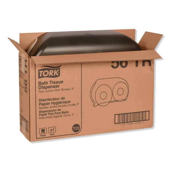 Tork Tork Twin Jumbo Toilet Paper Roll Dispenser Smoke T22, Refill Indicator Window, 56TR - 56TR