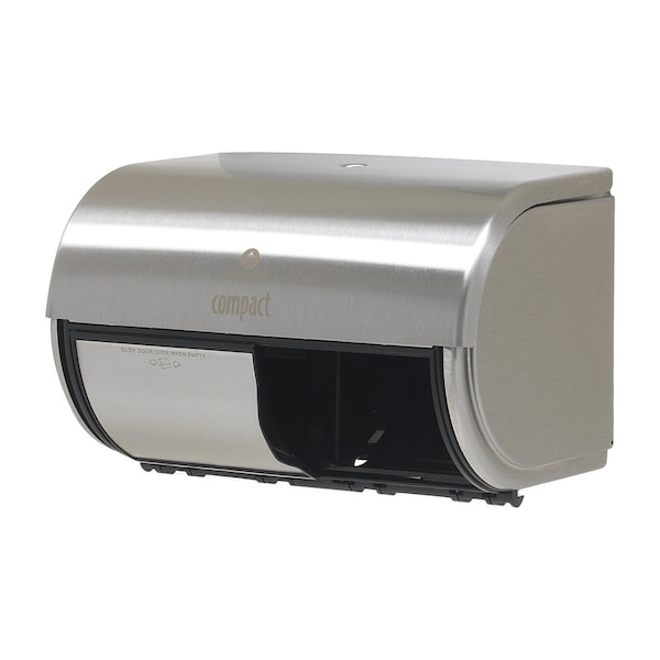 Georgia-Pacific Toilet Paper Dispenser, Coreless, Horizontal Double Roll, Steel, Silver, Compact - 56798