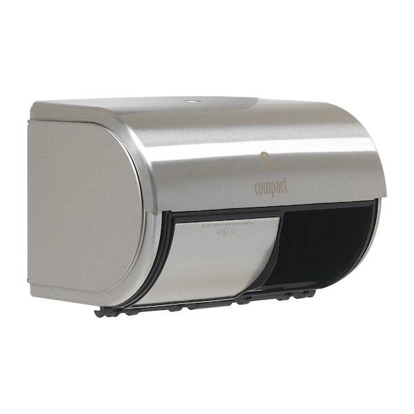 Georgia-Pacific Toilet Paper Dispenser, Coreless, Horizontal Double Roll, Steel, Silver, Compact - 56798