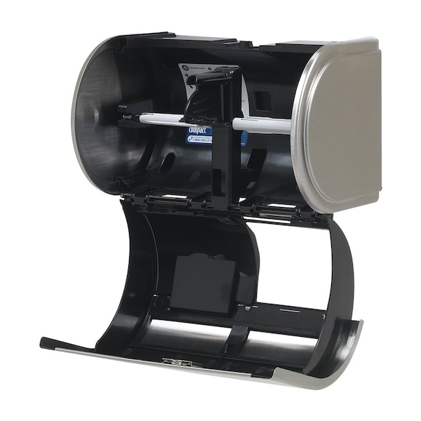 Georgia-Pacific Toilet Paper Dispenser, Coreless, Horizontal Double Roll, Steel, Silver, Compact - 56798