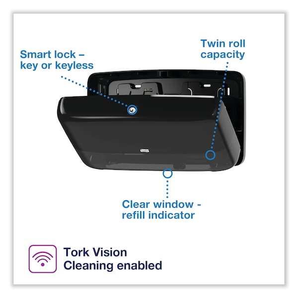 Tork Tork Twin Mini Jumbo Toilet Paper Roll Dispenser Black T2, Protects Rolls, Elevation Range, 5555290 - 5555290