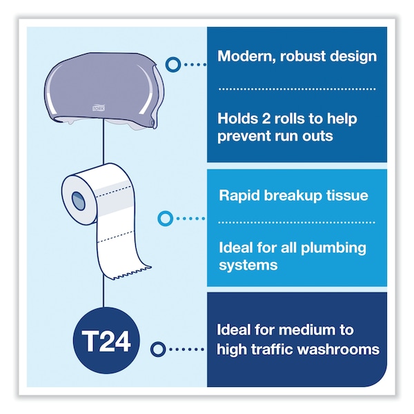 Tork Tork Twin Toilet Paper Roll Dispenser Smoke T24, Modern Look, 59TR - 59TR