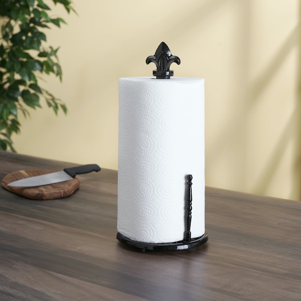 Hds Trading Cast Iron Fleur De Lis Paper Towel Holder, Black - ZOR96035