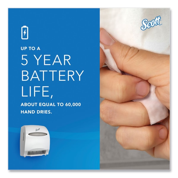 Scott Electronic Hard Roll Towel Dispenser, 12.7w x 9.572d x 15.761h, White - 48858