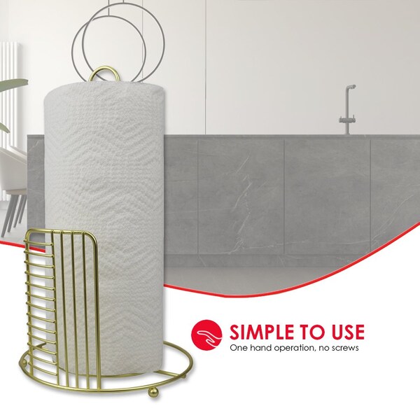 Home Basics Home Basics Halo Free Standing Steel Paper Towel Holder, Gold - ZOR96220