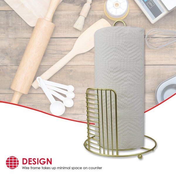 Home Basics Home Basics Halo Free Standing Steel Paper Towel Holder, Gold - ZOR96220