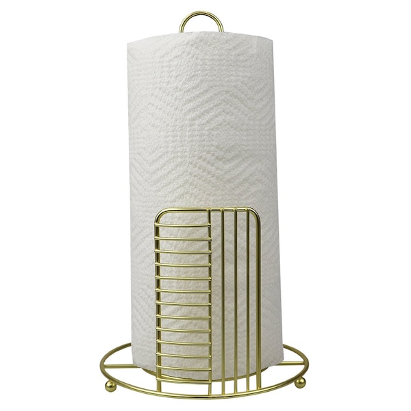 Home Basics Home Basics Halo Free Standing Steel Paper Towel Holder, Gold - ZOR96220