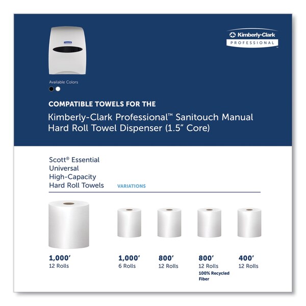 Kimberly-Clark Professional Sanitouch Roll Towel Dispenser, 1.5" Cr, 12.63w x 10.2d x 16.13h, Wht - 9991