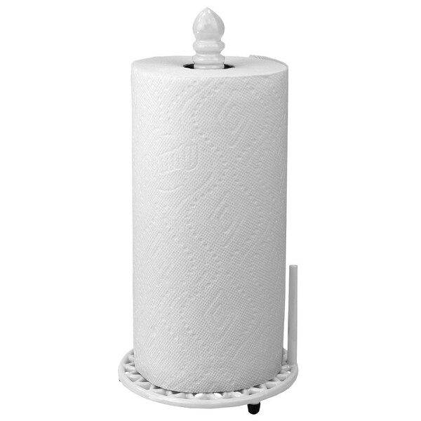 Home Basics Sunflower Heavy Weight Cast Iron Free Standing Paper Towel Holder White - PH45814