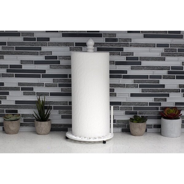 Home Basics Sunflower Heavy Weight Cast Iron Free Standing Paper Towel Holder White - PH45814