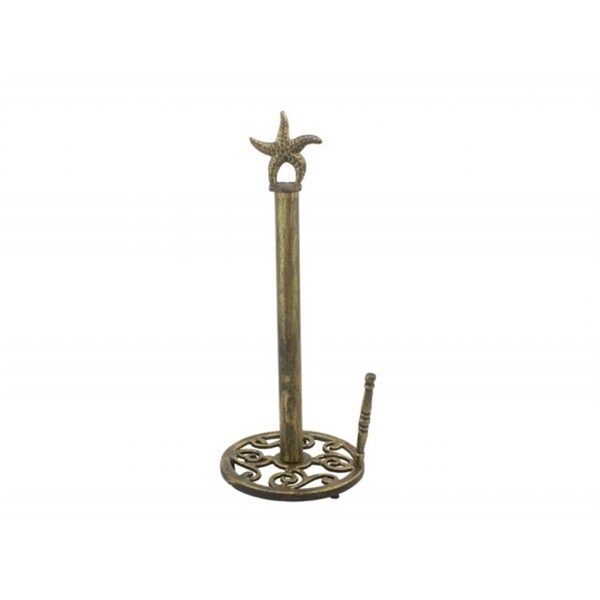 Handcrafted Model Ships 15 in. Rustic Gold Cast Iron Starfish Paper Towel Holder - K-1414A-GOLD