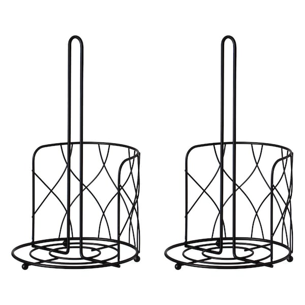 Basicwise Freestanding Black Iron Towel Paper Holder Stand Roll Dispenser with Frame for Kitchen, Set of 2 - QI004450.2