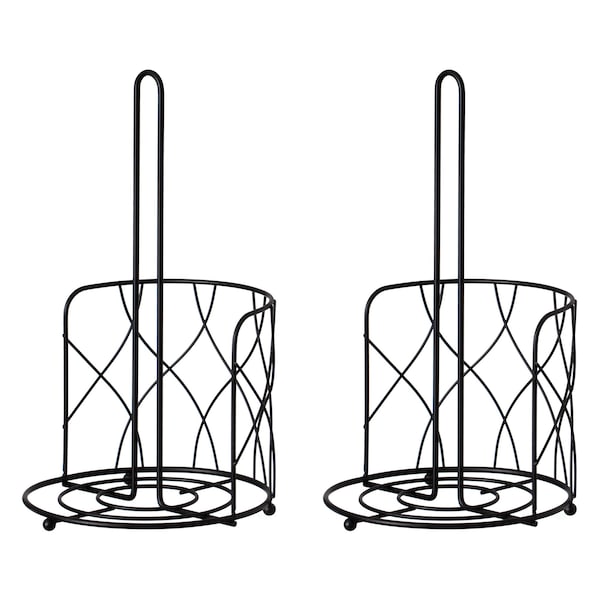 Basicwise Freestanding Black Iron Towel Paper Holder Stand Roll Dispenser with Frame for Kitchen, Set of 2 - QI004450.2