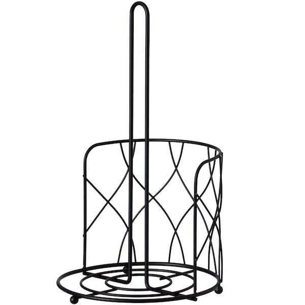 Basicwise Freestanding Black Iron Towel Paper Holder Stand Roll Dispenser with Frame for Kitchen - QI004450